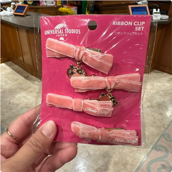 Hello Kitty Ribbon Hair Pinhes with 4 Pcs Pink