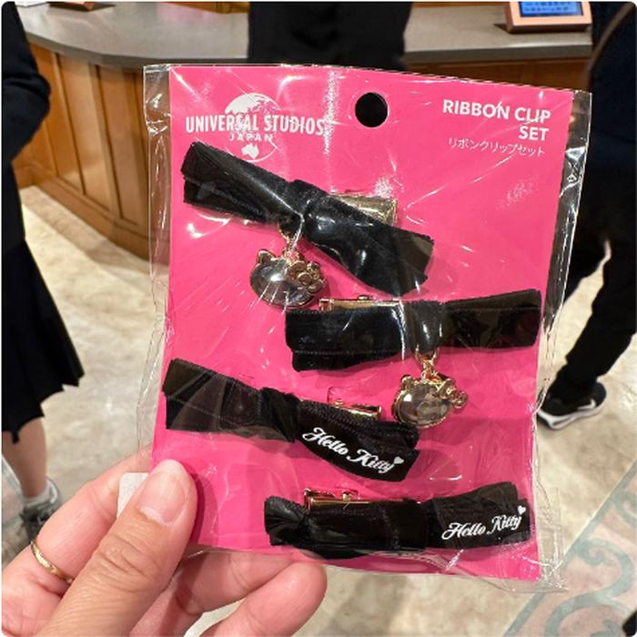 Hello Kitty Ribbon Hair Pinhes with 4 Pcs Black