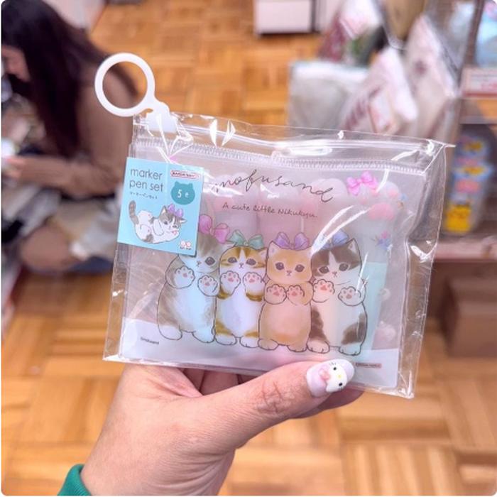 Marker Pen Set Mofusand with Cute Case contents 5 pcs motif A
