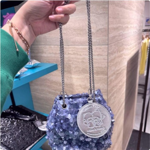 [3/4/2025-16:26-785] Kiki & Lala 2 Way Sequin Drawstring Mini Shoulder Bag Uk 15 X 10 X 16 Cm Blue