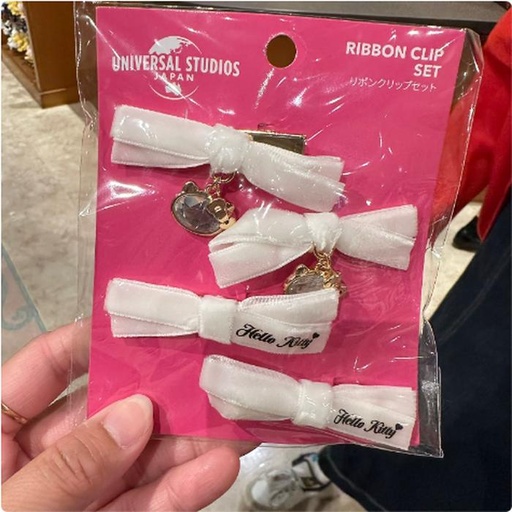 [11/7/2024-10:28-370] Hello Kitty Ribbon Hair Pinhes with 4 Pcs White